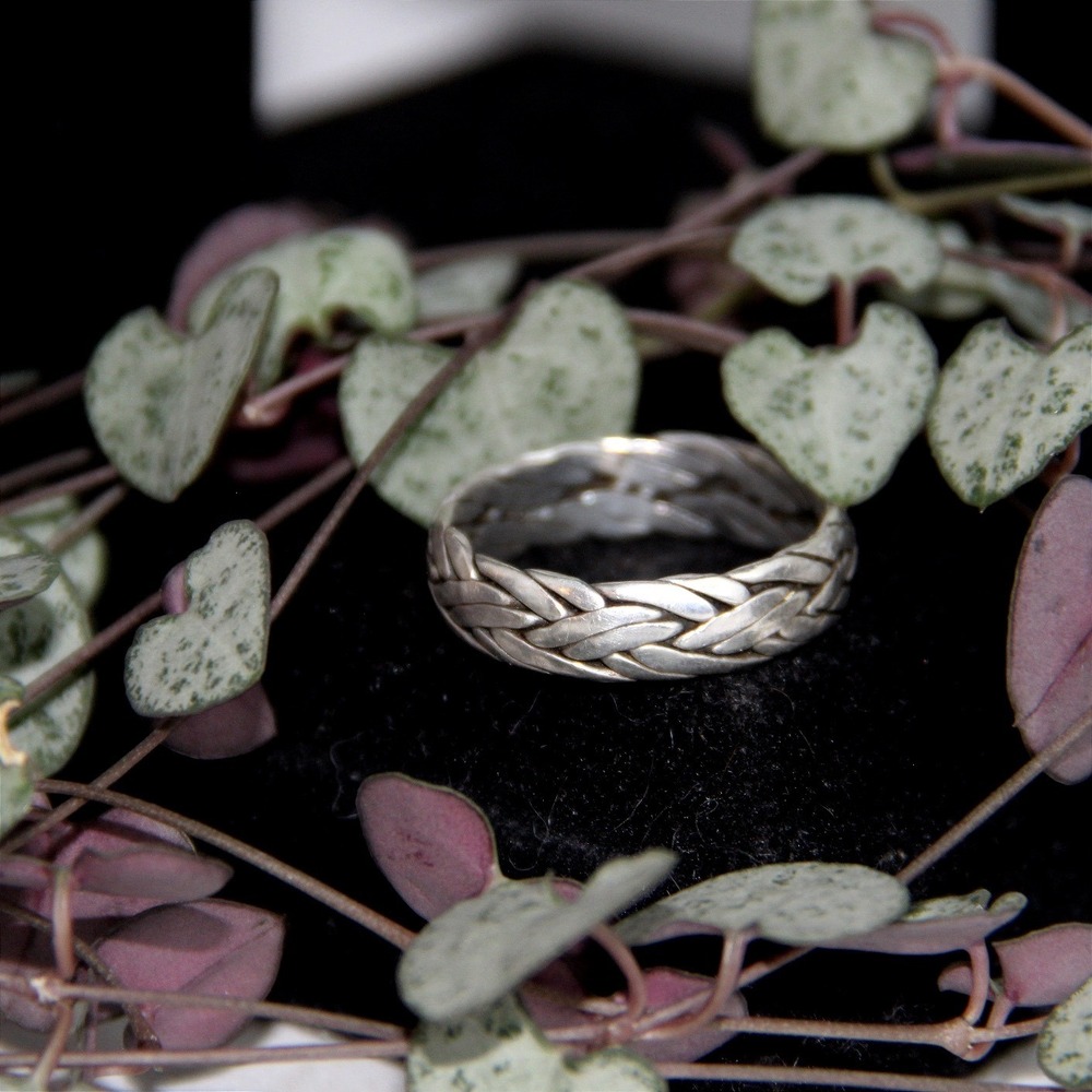 Sterling Silver 925 Braided Woven Band Ring Size 13 Polished Wheat Design